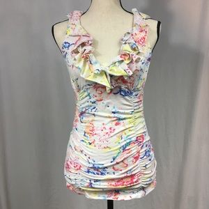 ✈️FREE IN BUNDLE CAbi Neon Patterned Ruffle Blouse